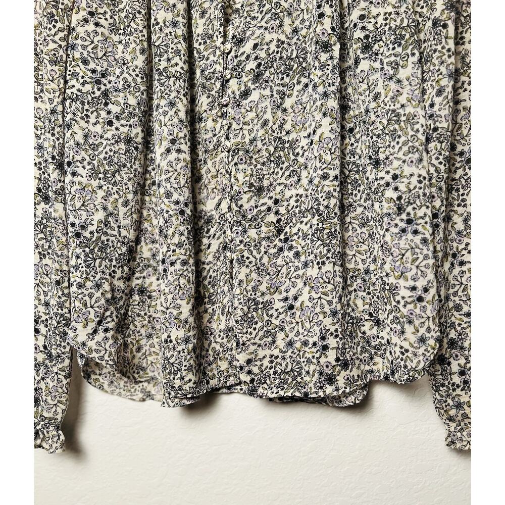 Free People Ditsy Floral Smocked Blouse Sz S Ruffle Tie Neck Boho Office Chic - Picture 7 of 12